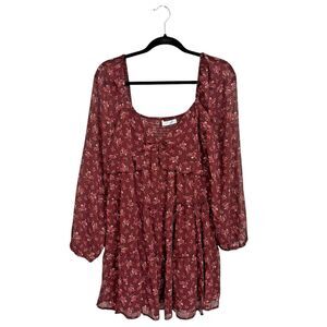 Altar’d State Dark Floral Tiered Babydoll Mini Dress Size L Sheer Fairy Cottage